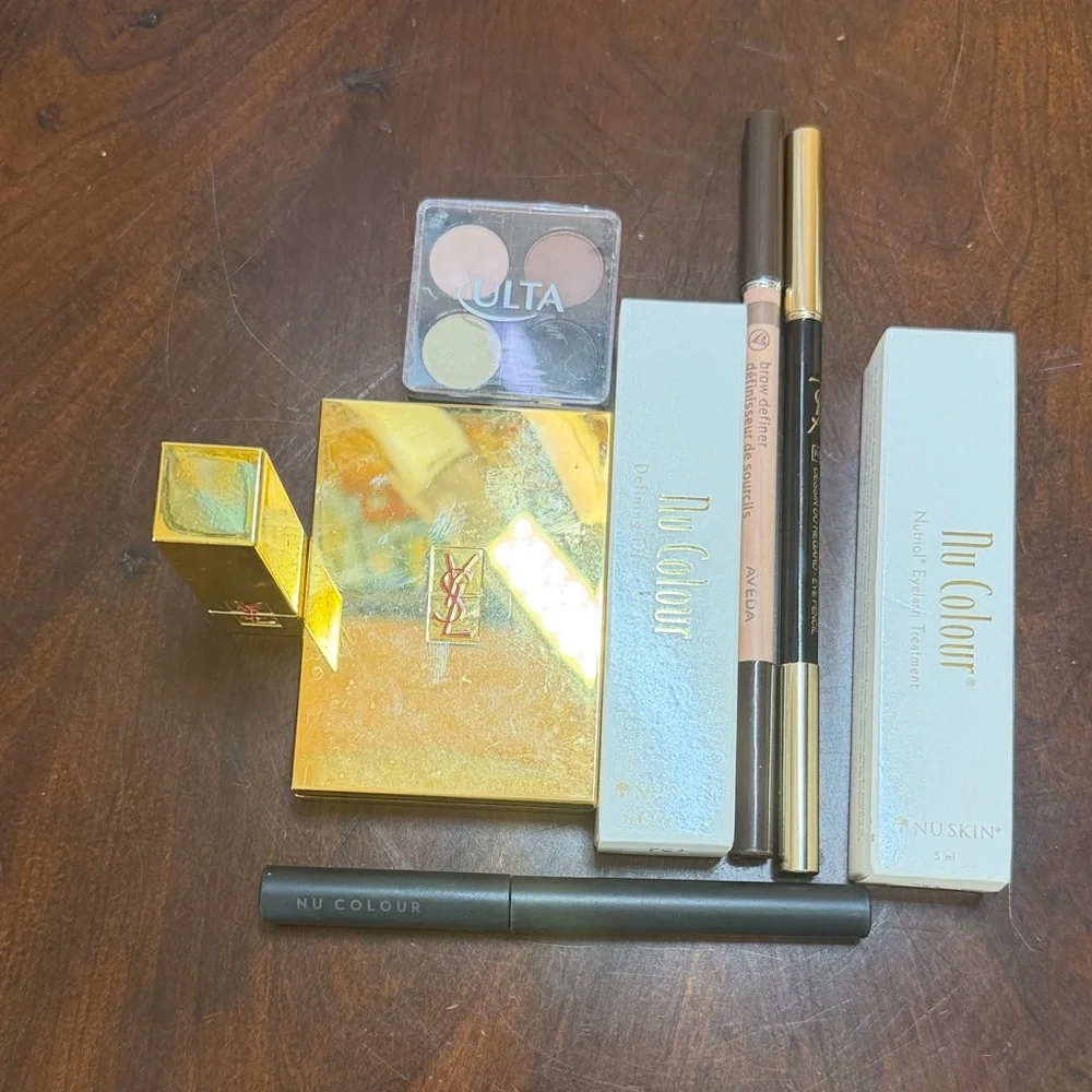 Yves Saint Laurent Gold Compact with‎ Neutral Nude & Brown Eye Pencils.